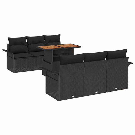 Garten-Sofa-Set mit Speicher 7 pcs Schwarz Poly Rattan