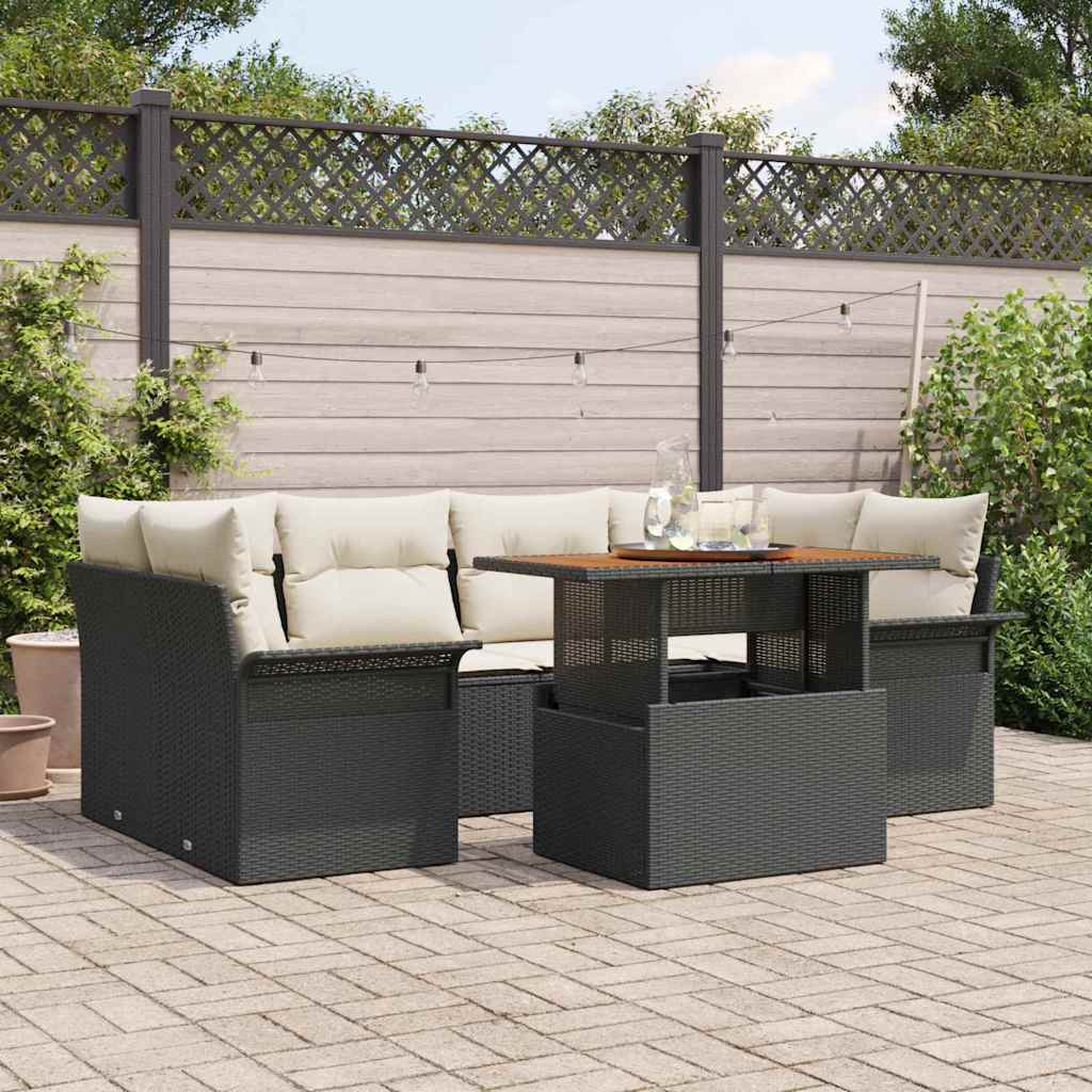 Garten-Sofa-Set mit Speicher 7 pcs Schwarz Poly Rattan