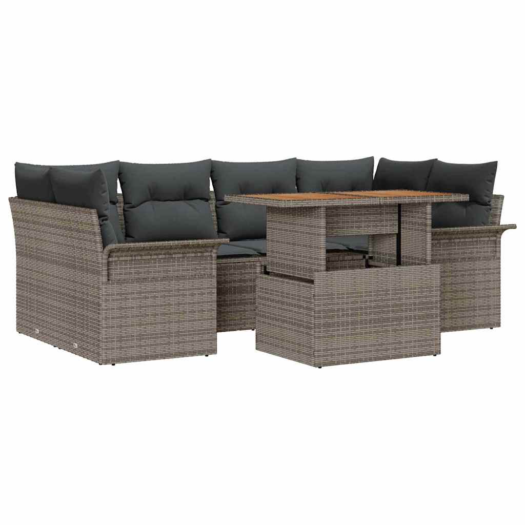 Garten-Sofa-Set mit Speicher 7 pcs Grau Poly Rattan