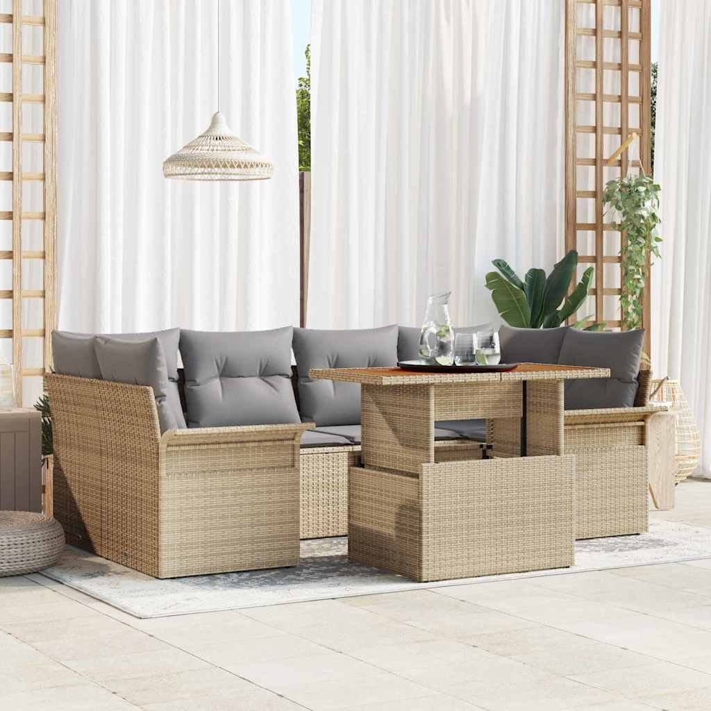 Garten-Sofa-Set mit Speicher 7 pcs Beige Poly Rattan