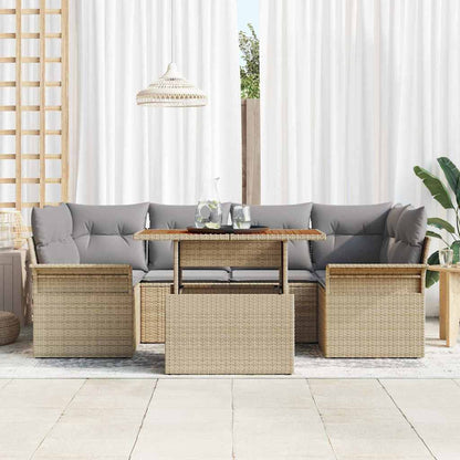 Garten-Sofa-Set mit Speicher 7 pcs Beige Poly Rattan