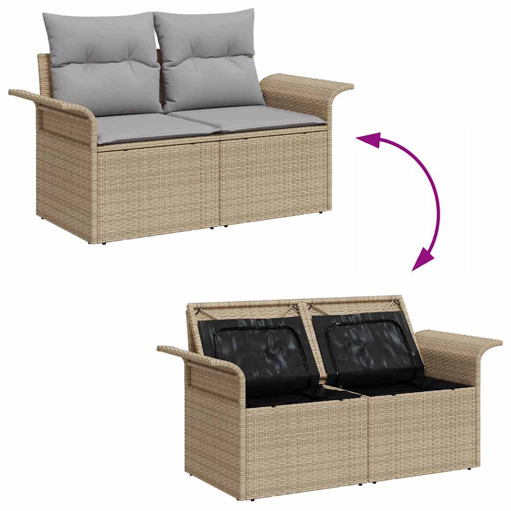 Garten-Sofa-Set mit Speicher 7 pcs Beige Poly Rattan