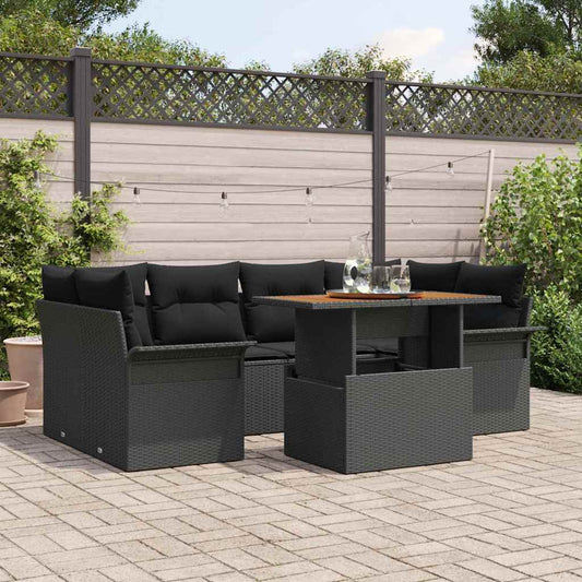 Garten-Sofa-Set mit Speicher 7 pcs Schwarz Poly Rattan