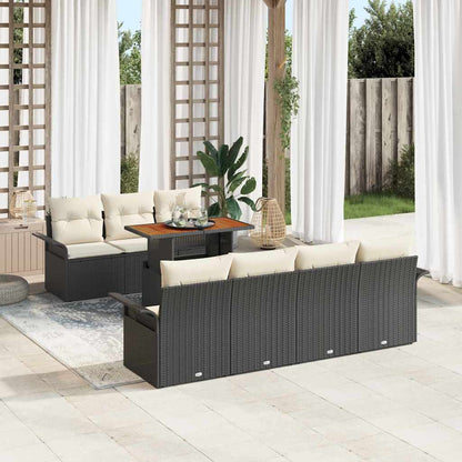 Garten-Sofa-Set mit Speicher 8 pcs Schwarz Poly Rattan