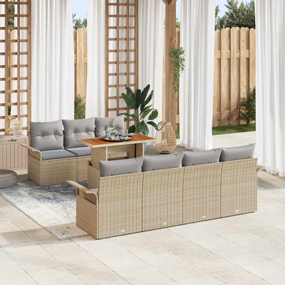 Garten-Sofa-Set mit Speicher 8 pcs Beige Poly Rattan