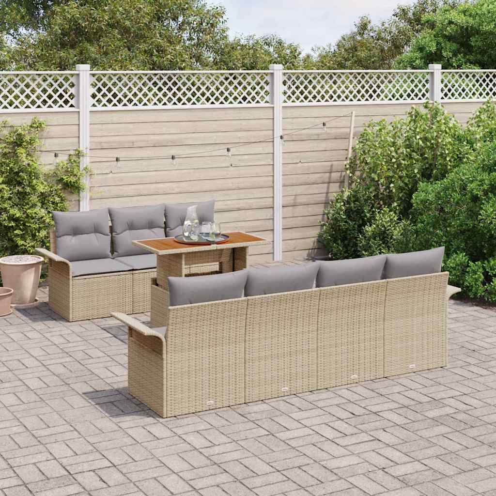 Garten-Sofa-Set mit Speicher 8 pcs Beige Poly Rattan