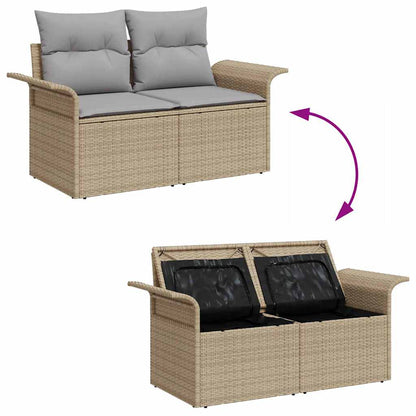 Garten-Sofa-Set mit Speicher 8 pcs Beige Poly Rattan