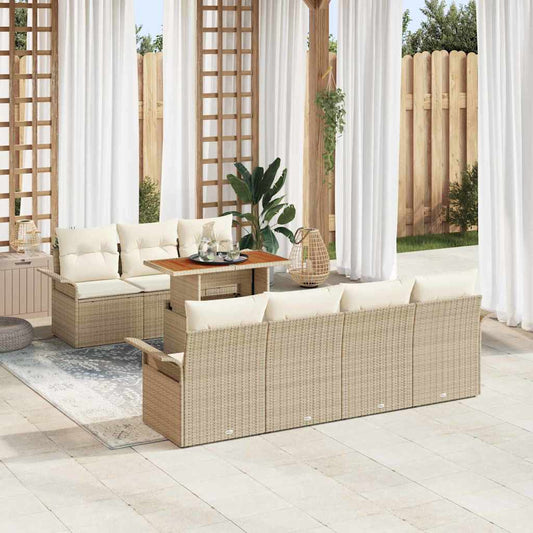 Garten-Sofa-Set mit Speicher 8 pcs Beige Poly Rattan