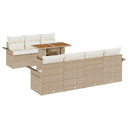 Garten-Sofa-Set mit Speicher 8 pcs Beige Poly Rattan