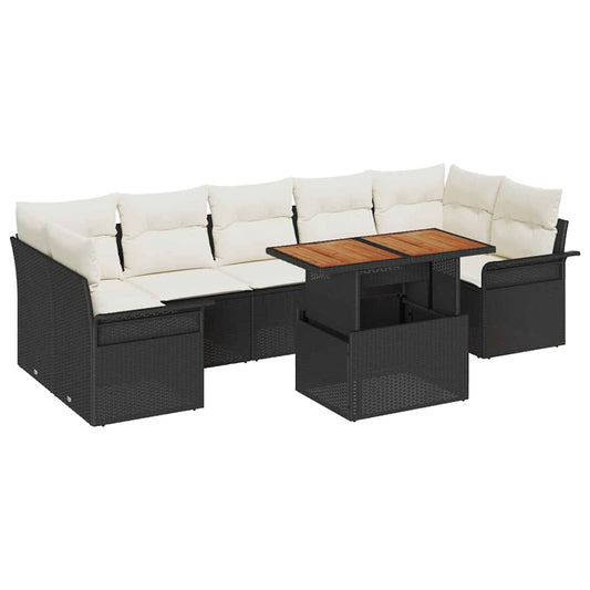 Garten-Sofa-Set mit Speicher 8 pcs Schwarz Poly Rattan