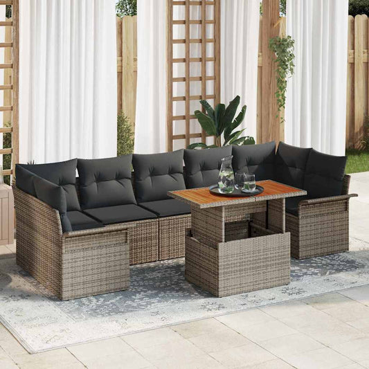 Garten-Sofa-Set mit Speicher 8 pcs Grau Poly Rattan