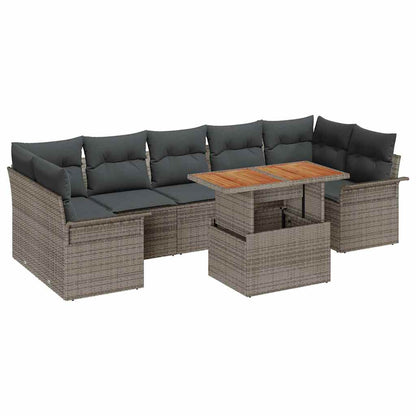 Garten-Sofa-Set mit Speicher 8 pcs Grau Poly Rattan