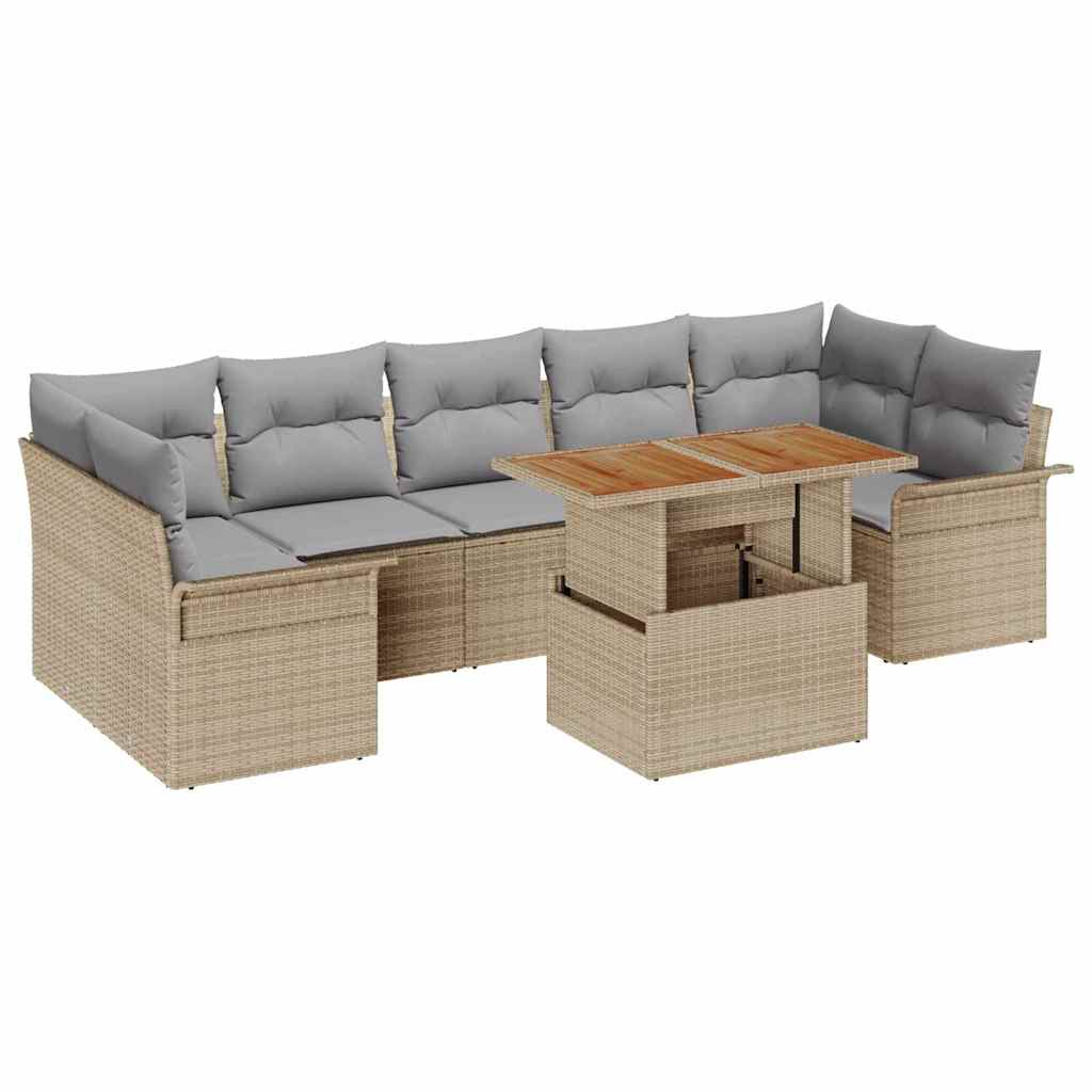 Garten-Sofa-Set mit Speicher 8 pcs Beige Poly Rattan