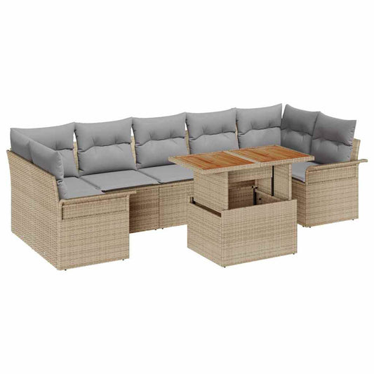 Garten-Sofa-Set mit Speicher 8 pcs Beige Poly Rattan