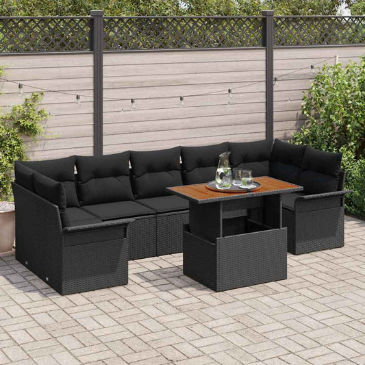 Garten-Sofa-Set mit Speicher 8 pcs Schwarz Poly Rattan