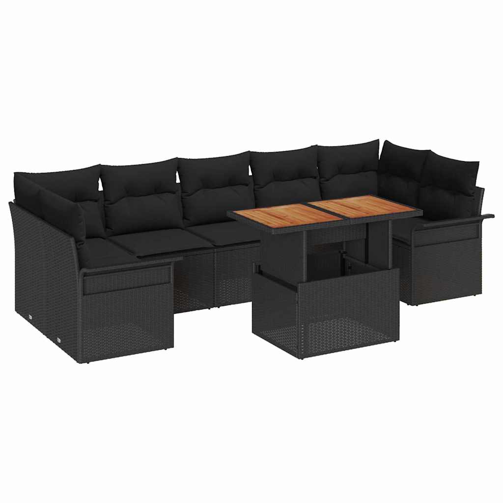 Garten-Sofa-Set mit Speicher 8 pcs Schwarz Poly Rattan