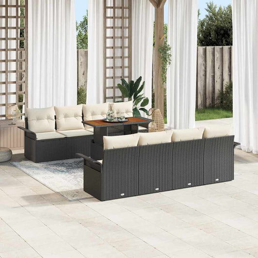 Garten-Sofa-Set mit Speicher 9 pcs Schwarz Poly Rattan