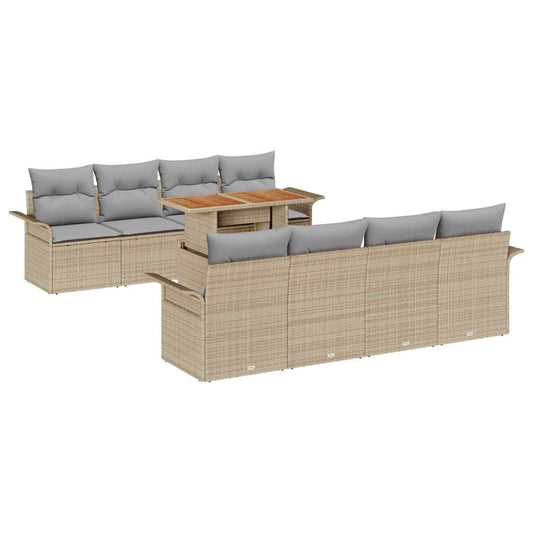 Garten-Sofa-Set mit Speicher 9 pcs Beige Poly Rattan