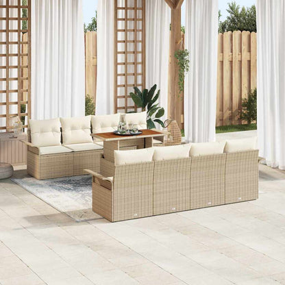 Garten-Sofa-Set mit Speicher 9 pcs Beige Poly Rattan