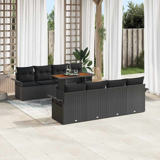 Garten-Sofa-Set mit Speicher 9 pcs Schwarz Poly Rattan