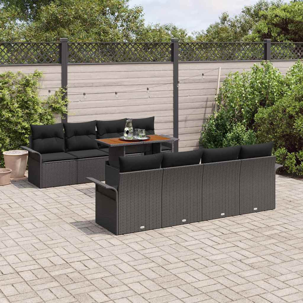 Garten-Sofa-Set mit Speicher 9 pcs Schwarz Poly Rattan