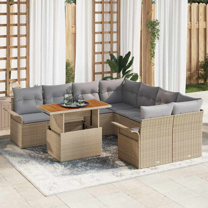 Garten-Sofa-Set mit Speicher 9 pcs Beige Poly Rattan