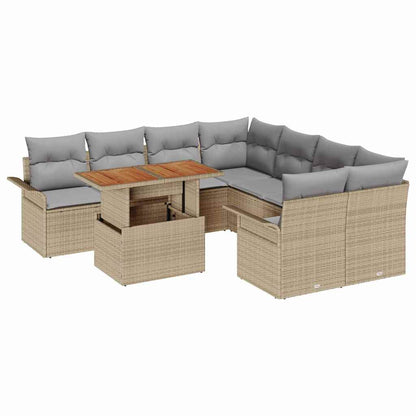 Garten-Sofa-Set mit Speicher 9 pcs Beige Poly Rattan