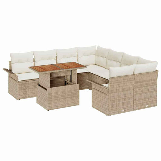 Garten-Sofa-Set mit Speicher 9 pcs Beige Poly Rattan