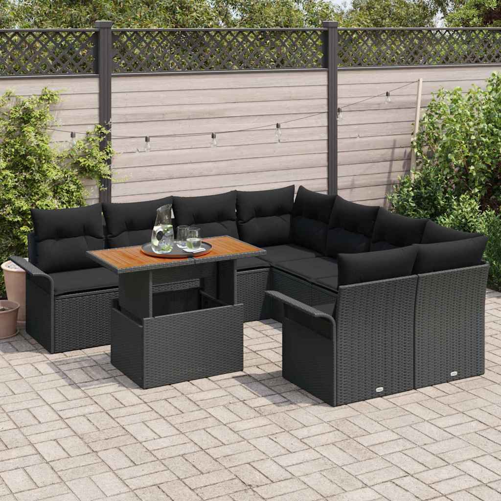 Garten-Sofa-Set mit Speicher 9 pcs Schwarz Poly Rattan