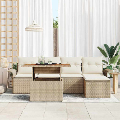 Garten-Sofa-Set mit Speicher 6 pcs Beige Poly Rattan