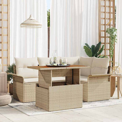 Garten-Sofa-Set mit Speicher 5 pcs Beige Poly Rattan