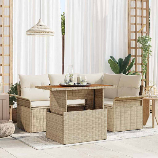 Garten-Sofa-Set mit Speicher 5 pcs Beige Poly Rattan