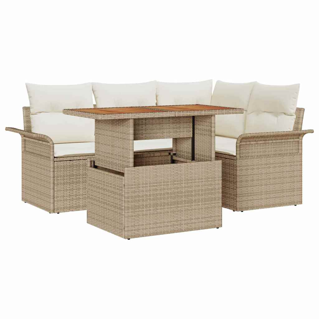 Garten-Sofa-Set mit Speicher 5 pcs Beige Poly Rattan