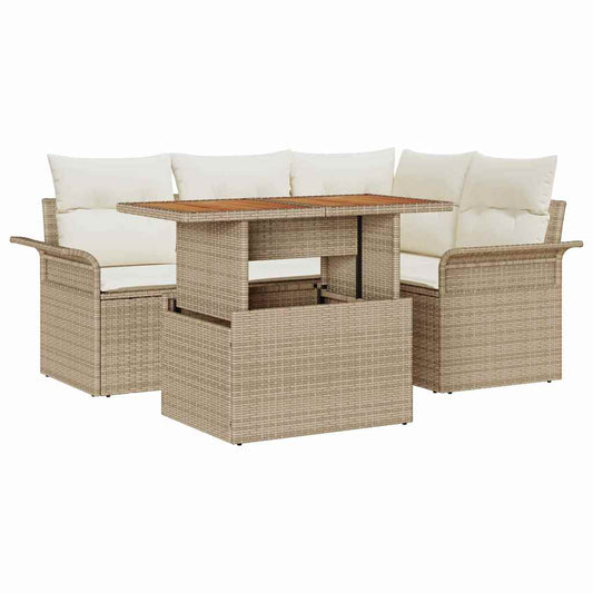 Garten-Sofa-Set mit Speicher 5 pcs Beige Poly Rattan