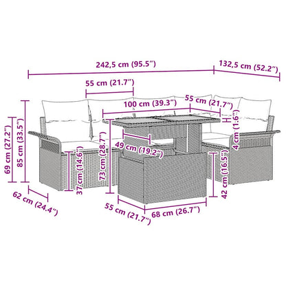 Garten-Sofa-Set mit Speicher 6 pcs Grau Poly Rattan