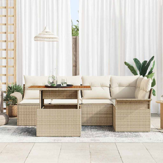 Garten-Sofa-Set mit Speicher 6 pcs Beige Poly Rattan
