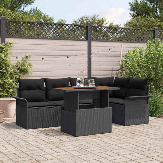 Garten-Sofa-Set mit Speicher 6 pcs Schwarz Poly Rattan