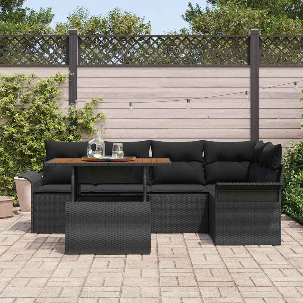 Garten-Sofa-Set mit Speicher 6 pcs Schwarz Poly Rattan