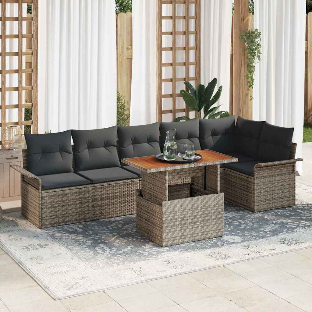 Garten-Sofa-Set mit Speicher 7 pcs Grau Poly Rattan