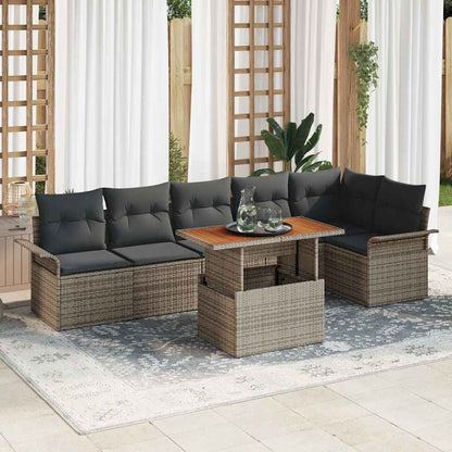 Garten-Sofa-Set mit Speicher 7 pcs Grau Poly Rattan
