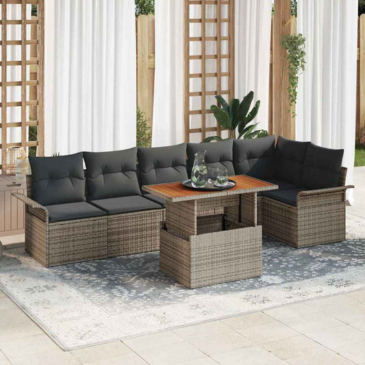 Garten-Sofa-Set mit Speicher 7 pcs Grau Poly Rattan
