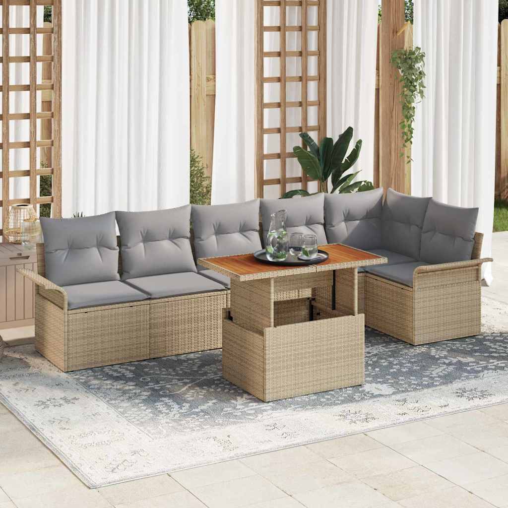 Garten-Sofa-Set mit Speicher 7 pcs Beige Poly Rattan