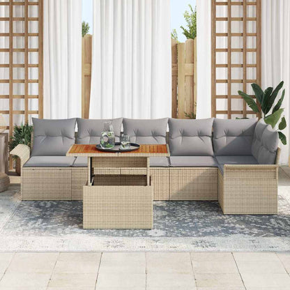 Garten-Sofa-Set mit Speicher 7 pcs Beige Poly Rattan