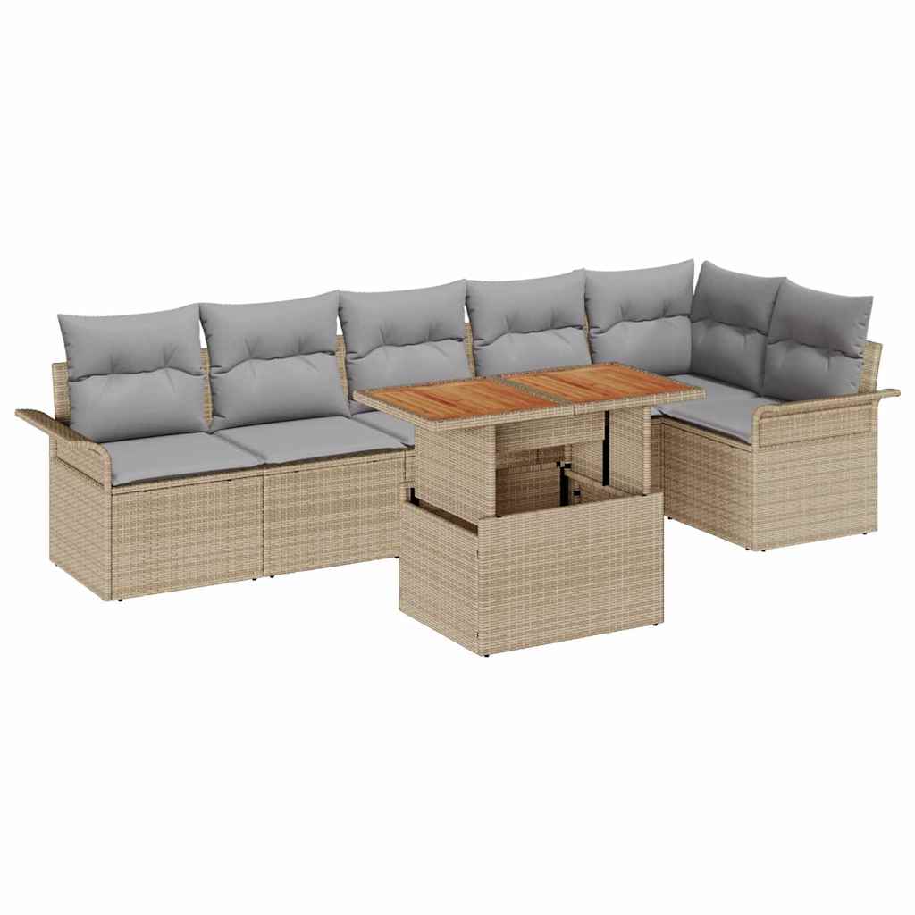 Garten-Sofa-Set mit Speicher 7 pcs Beige Poly Rattan