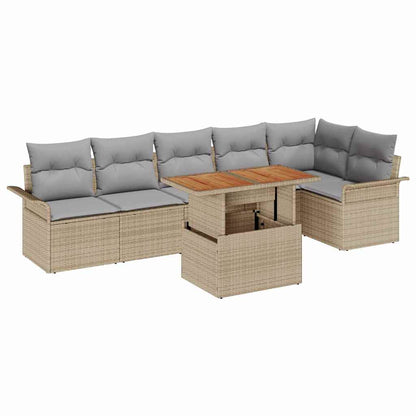 Garten-Sofa-Set mit Speicher 7 pcs Beige Poly Rattan
