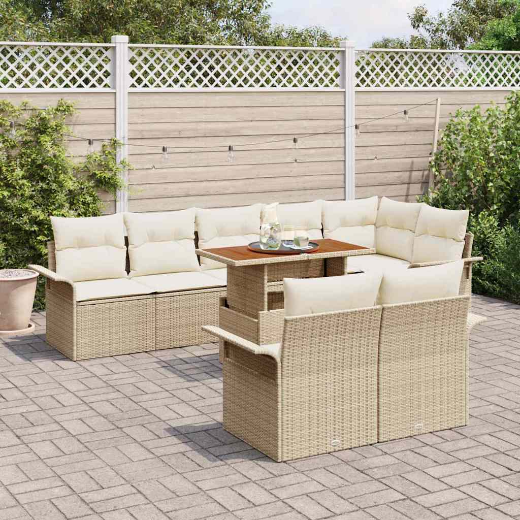 Garten-Sofa-Set mit Speicher 9 pcs Beige Poly Rattan