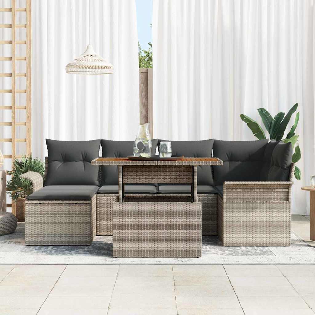 Garten-Sofa-Set mit Speicher 7 pcs Grau Poly Rattan