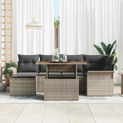 Garten-Sofa-Set mit Speicher 7 pcs Grau Poly Rattan