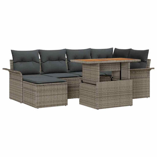 Garten-Sofa-Set mit Speicher 7 pcs Grau Poly Rattan