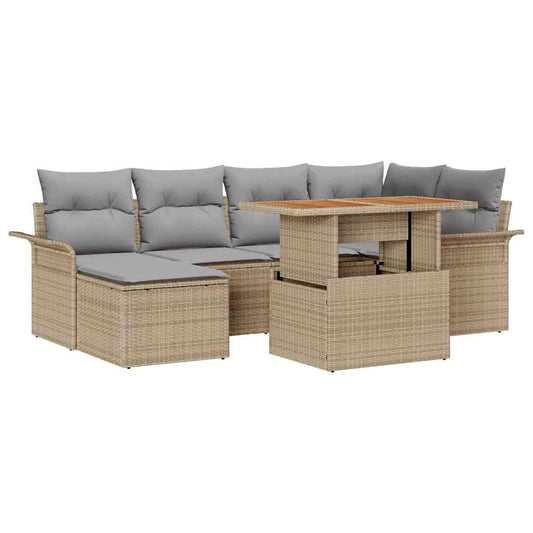 Garten-Sofa-Set mit Speicher 7 pcs Beige Poly Rattan